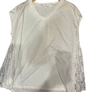 Women’s White V-Neck Top with Lace Side Panels